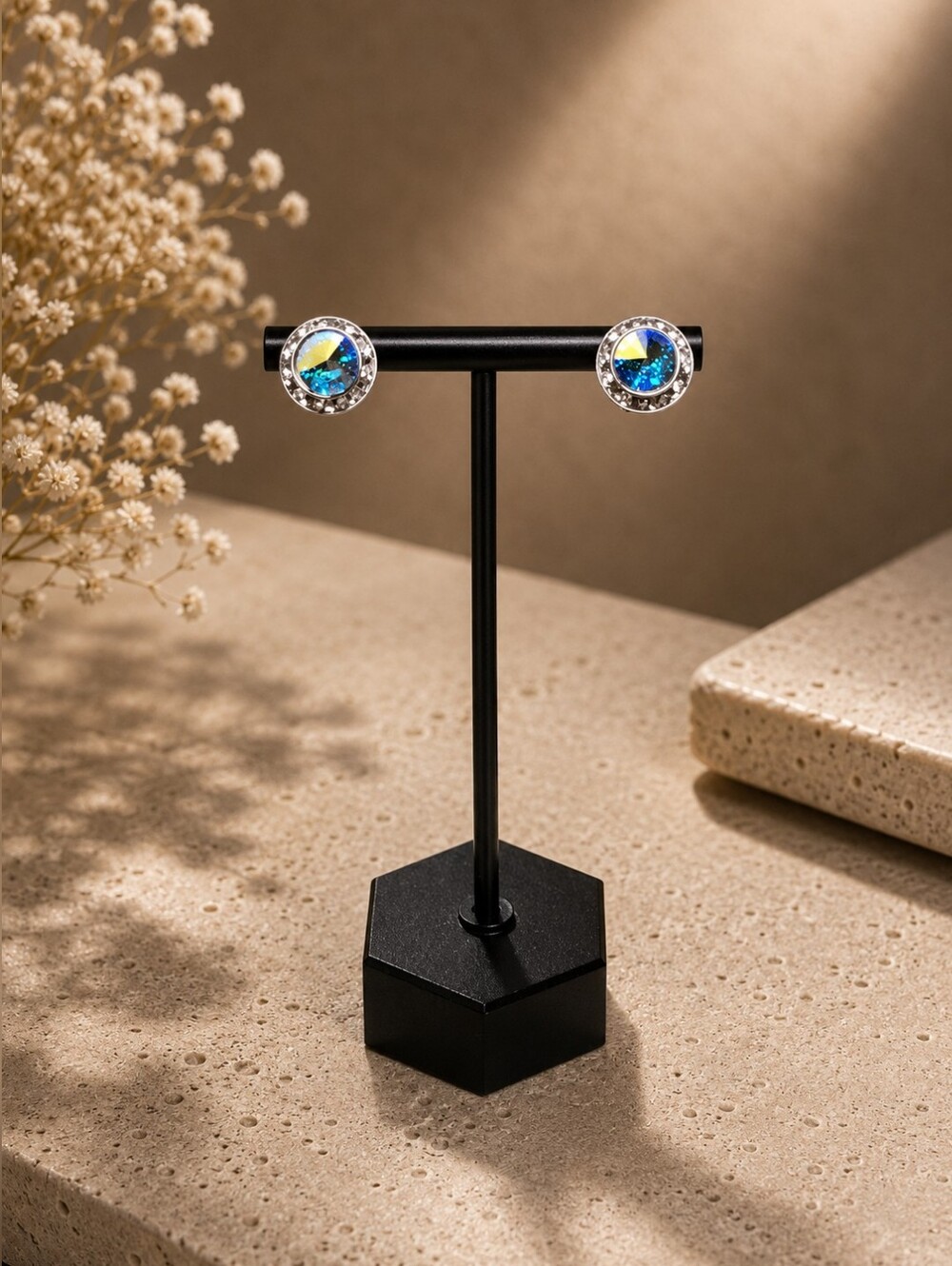 Aurora Borealis (AB) Crystal Rivoli Clip On Earrings